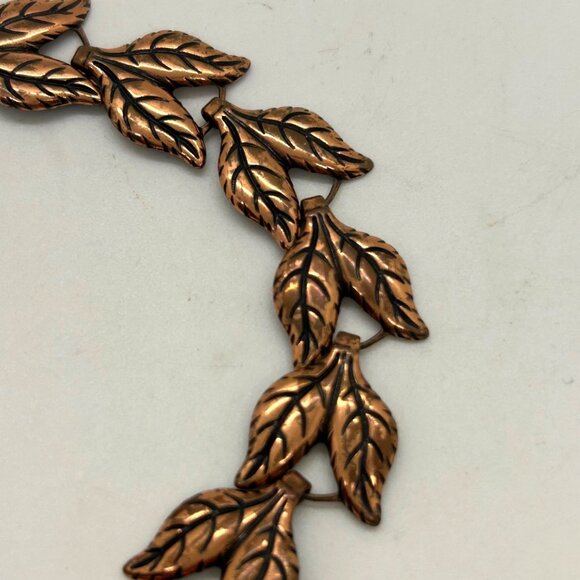 Vintage Copper Leaf Link Bracelet 7.5" With Hook Clasp Design - Picture 6 of 12